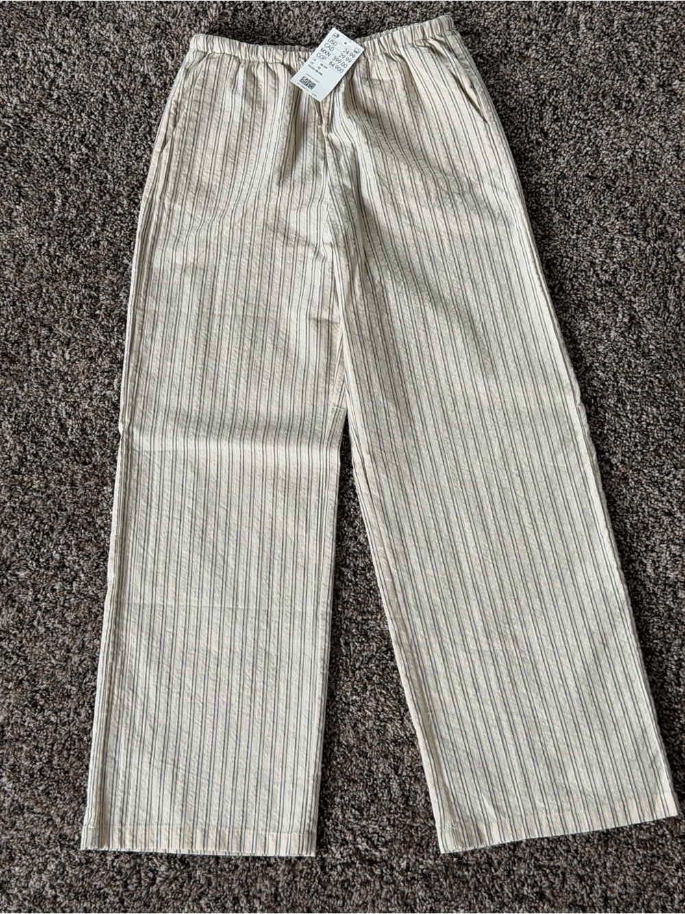 H&M Cream and black linen Pinstripe Wide-Leg Pants